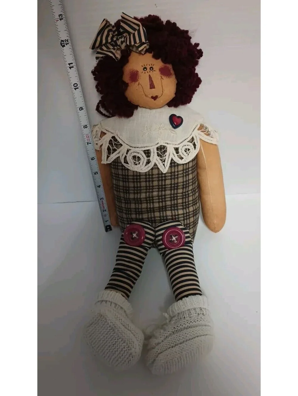 VINTAGE USA AMERICANA FOLKART - HANDMADE LARGE GIRL RAG DOLL  Shelf Sitter